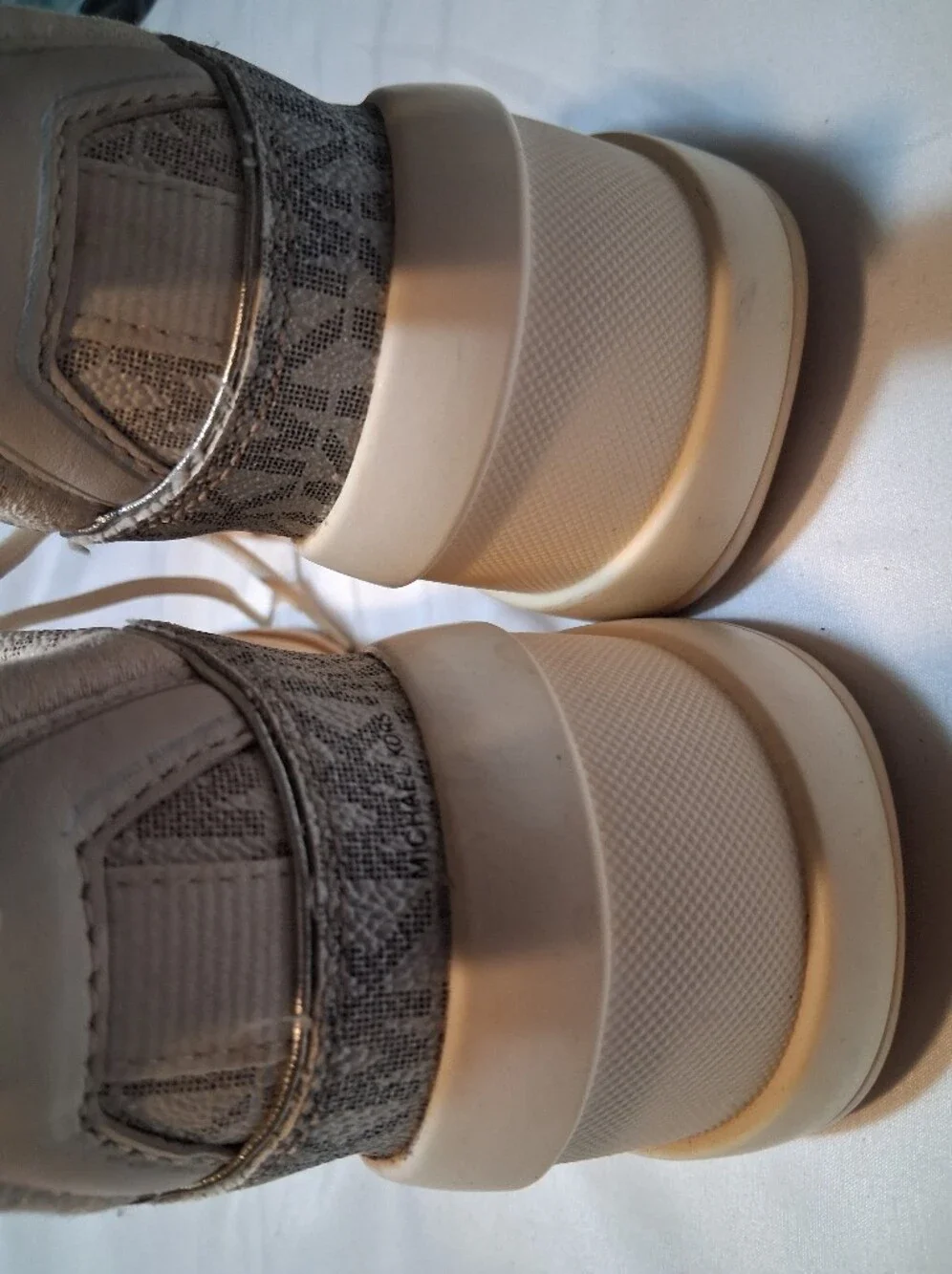 Michael Kors Olympia Chunky Platform Cream Sneakers Pink Grey Accents Y2k Active